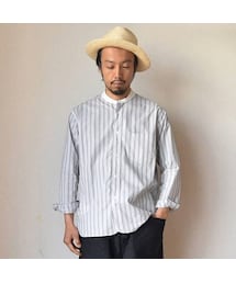 STILL BY HAND | 【完売御礼】STILL BY HAND スティルバイハンド クレリック ストライプ バンドカラーシャツ グレー(ベスト)