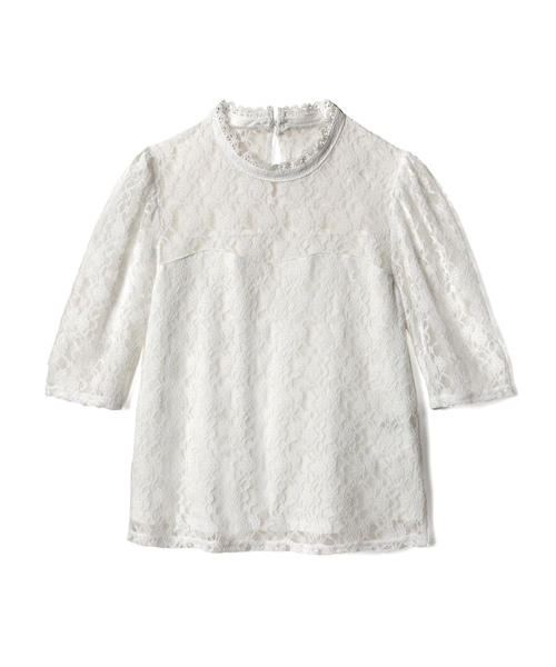 GRL（グレイル）の「レースパワショルハイネックトップス（Tシャツ/カットソー・レディース・ブラック/オフホワイト・M）」の2枚目の写真