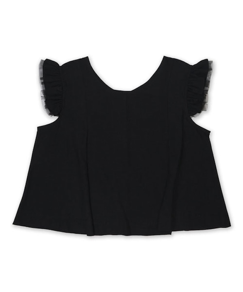 flower（フラワー）の「flap tulle top ～ﾌﾗｯﾌﾟﾁｭｰﾙﾄｯﾌﾟ（Tシャツ/カットソー・レディース・white/black・FREE）」の2枚目の写真