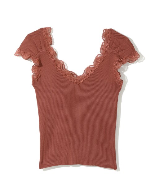 GRL（グレイル）の「レースリブニットタンクトップ（タンクトップ・レディース・ブラック/ダークオレンジ/オフホワイト/ベージュ・M/Ｍ）」の4枚目の写真