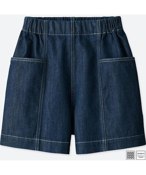 UNIQLO（ユニクロ）の「デニムイージーショーツ（デニムパンツ・レディース・BLACK 09/ORANGE 22/OFF WHITE 01/BLUE 68・L/S/XXL/XL/M）」の3枚目の写真