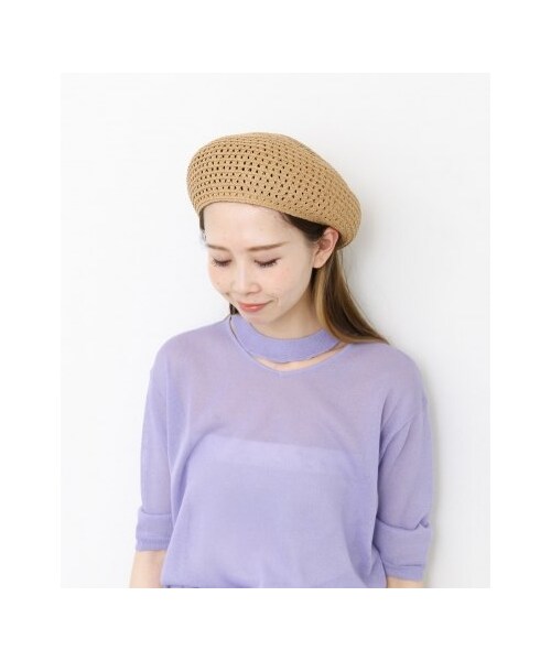 KBF(ケイビーエフ)の「透かし編みペーパーベレー(帽子・レディース・CAMEL/BEIGE/NAVY・one)」の6枚目の写真