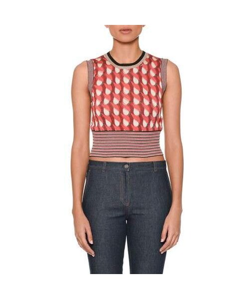 BOTTEGA VENETA(ボッテガヴェネタ)の「Bottega Veneta Sleeveless Crewneck Cropped Knit Top(ニット/セーター・レディース・MULTI・40 It (4 Us)/46 It (10 Us)/44 It (8 Us)/42 It (6 Us))」の1枚目の写真