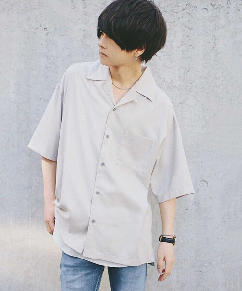 LIDNM（リドム）の「マイクロスパンオープンカラーシャツ（シャツ/ブラウス・メンズ・ベージュ・S.M.L）」の6枚目の写真