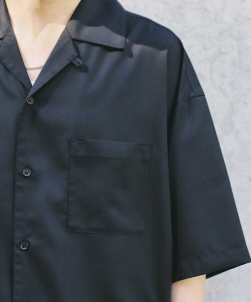 LIDNM（リドム）の「マイクロスパンオープンカラーシャツ（シャツ/ブラウス・メンズ・ブラック・S.M.L）」の5枚目の写真