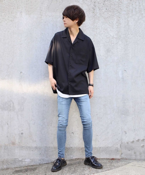 LIDNM（リドム）の「マイクロスパンオープンカラーシャツ（シャツ/ブラウス・メンズ・ブラック・S.M.L）」の8枚目の写真