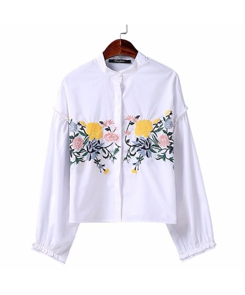 ZARA（ザラ）の「刺繍 ブラウス フリル 白 長袖（シャツ