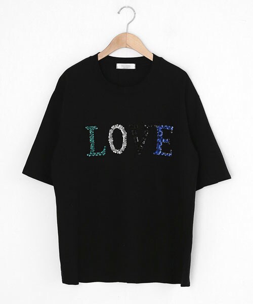 DHOLIC（ディーホリック）の「LOVEディテールTシャツ（Tシャツ/カットソー・レディース・ホワイト/ブラック・FREE）」の2枚目の写真