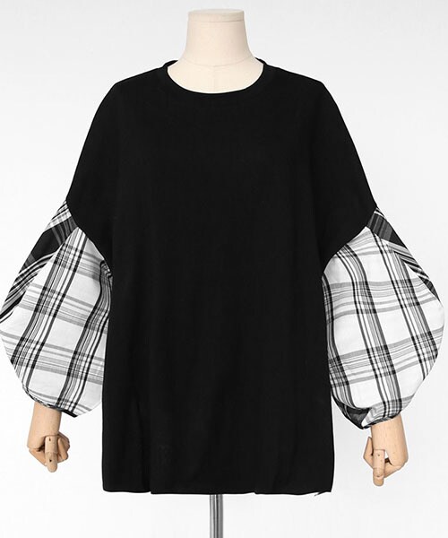 DHOLIC（ディーホリック）の「チェックコントラストTシャツ（Tシャツ/カットソー・レディース・ホワイト/ブラック・FREE）」の2枚目の写真