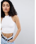 Bershka | Bershka cropped tank top in white(タンクトップ)