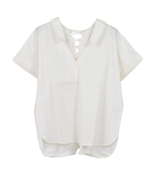 STYLEBLOCK（スタイルブロック）の「バックレースアップスキッパ―ブラウス（シャツ/ブラウス・レディース・ホワイト/ライトベージュ/サックスブルー/ブラック・M）」の2枚目の写真