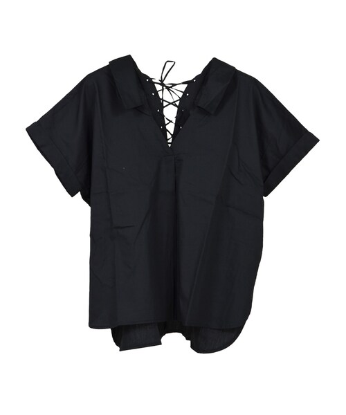 STYLEBLOCK（スタイルブロック）の「バックレースアップスキッパ―ブラウス（シャツ/ブラウス・レディース・ホワイト/ライトベージュ/サックスブルー/ブラック・M）」の3枚目の写真