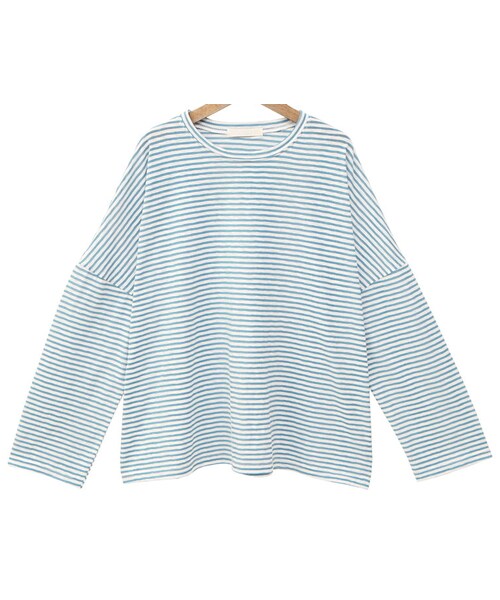 Dailyabout(デイリーアバウト)の「ルーズボーダーTシャツ(Tシャツ/カットソー・レディース・ピンク/ブルー/ブラック・FREE)」の3枚目の写真