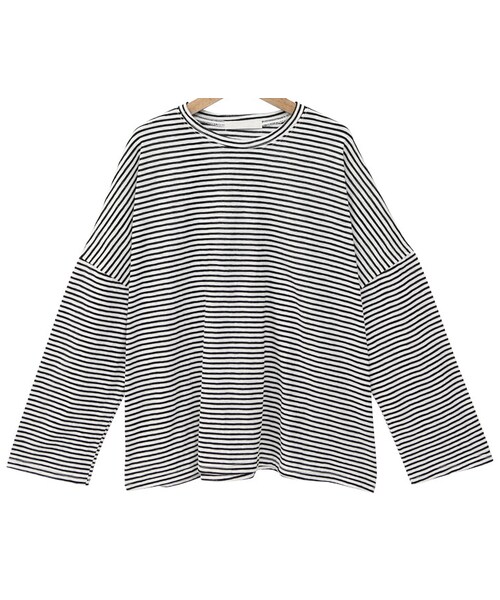 Dailyabout(デイリーアバウト)の「ルーズボーダーTシャツ(Tシャツ/カットソー・レディース・ピンク/ブルー/ブラック・FREE)」の2枚目の写真