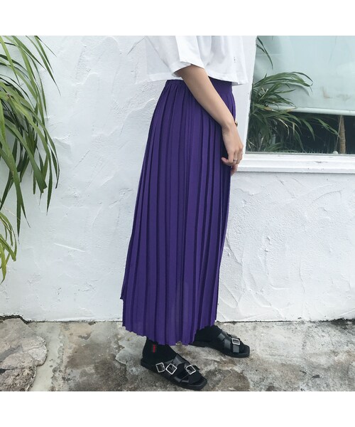 20471120 ニットスカート パープル no brand（ノーブランド）の「シアープリーツスカート/パープル