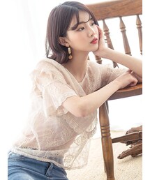 KORMARCH | シースルＶレース半袖ブラウス(シャツ/ブラウス)