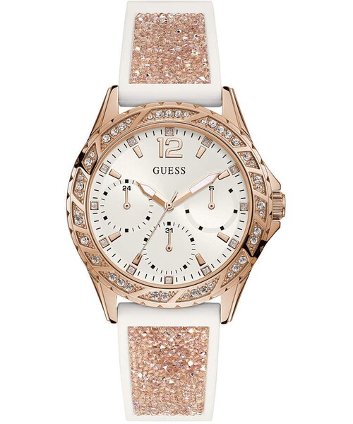 Guess（ゲス）の「Guess Women's White Silicone & Rose Gold-Tone