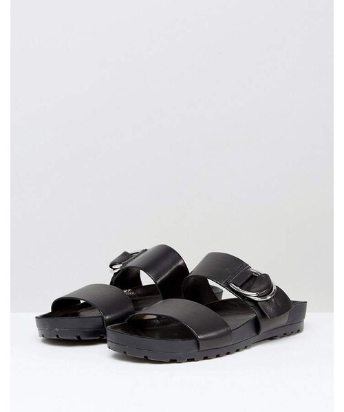 Vagabond,Vagabond Black Leather Slide Sandals - WEAR