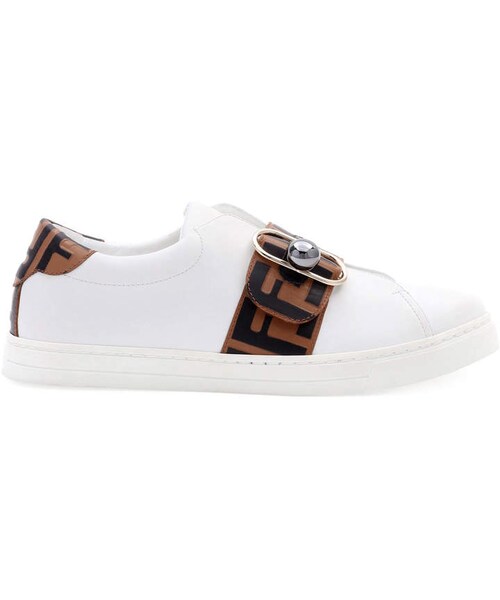 fendi pearland leather sneakers with ff strap