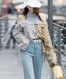 DINT | ホールターレイヤーパタンミックスシャツ(シャツ/ブラウス)