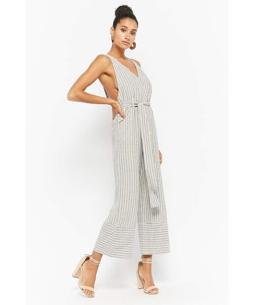 Striped surplice jumpsuit Clearance