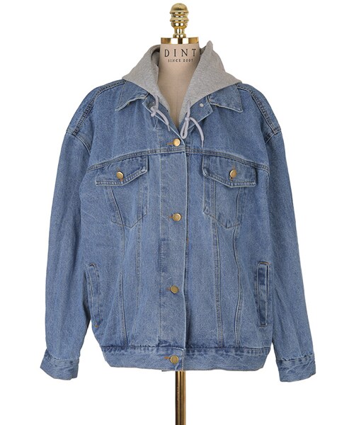 DINT（ディント）の「バクシーフードデニムジャケット（デニムジャケット・レディース・그레이/화이트・one(44~66size)）」の3枚目の写真