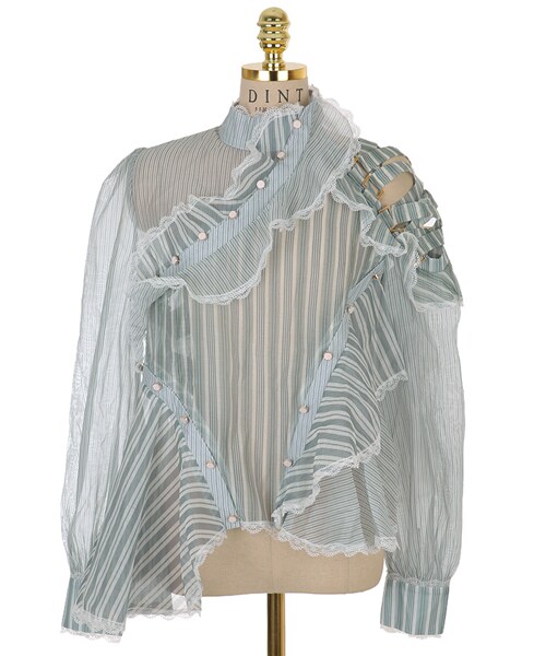 DINT(ディント)の「ユニークラインシーツルーストラップブラウス(シャツ/ブラウス・レディース・블루・one(44~66size))」の2枚目の写真
