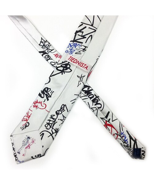 no brand（ノーブランド）の「ネクタイ シルク ジャガード TIEDNISTA. タイドニスタ Grafitti ホワイト 白 日本製（ネクタイ・メンズ・その他）」の3枚目の写真