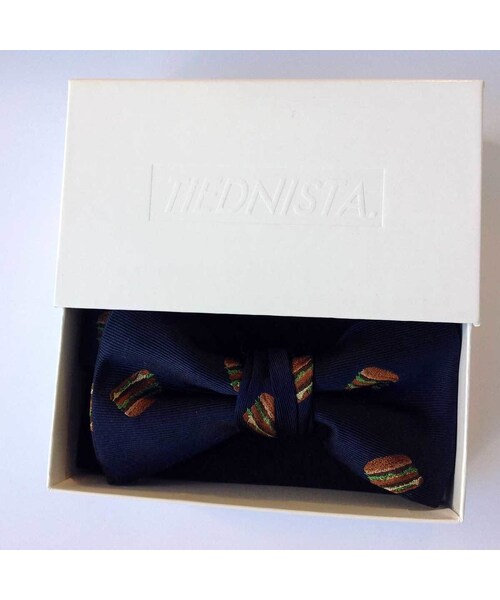 no brand（ノーブランド）の「蝶ネクタイ メンズ シルク ジャガード TIEDNISTA. タイドニスタ Humberger navy ネイビー 日本製（蝶ネクタイ・メンズ・その他）」の2枚目の写真