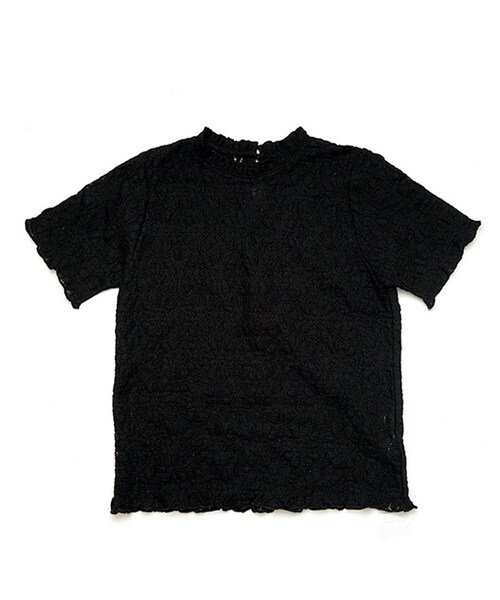 flower（フラワー）の「half shrink lace top ～ﾊｰﾌｼｭﾘﾝｸﾚｰｽﾄｯﾌﾟ（Tシャツ/カットソー・レディース・ピンク/ブラック/ホワイト・FREE）」の3枚目の写真