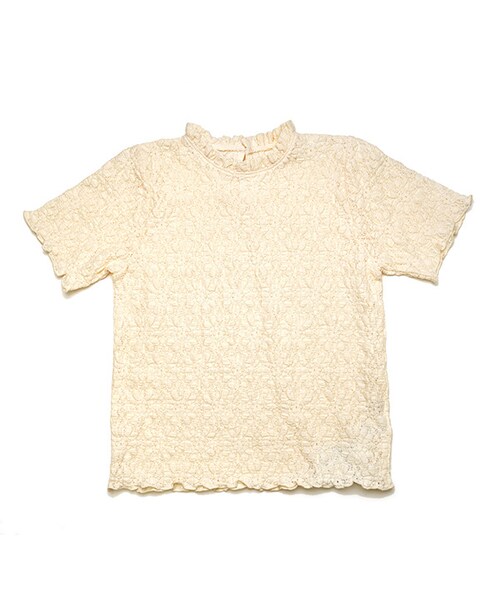 flower（フラワー）の「half shrink lace top ～ﾊｰﾌｼｭﾘﾝｸﾚｰｽﾄｯﾌﾟ（Tシャツ/カットソー・レディース・ピンク/ブラック/ホワイト・FREE）」の2枚目の写真