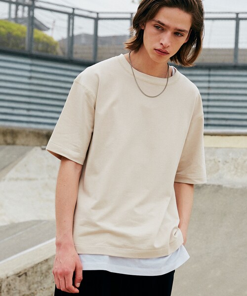 LIDNM（リドム）の「ヘビーウェイトシームレスTシャツ【サンドベージュ】（Tシャツ/カットソー・メンズ・ベージュ・S.M.L）」の4枚目の写真