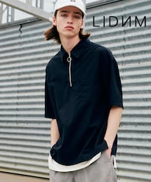 LIDNM | リングジップハーフスリーブシャツ【ネイビー】(シャツ/ブラウス)