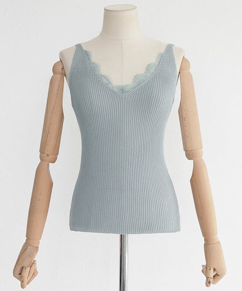 DHOLIC(ディーホリック)の「スカラップレースVネックタンクトップ(キャミソール・レディース・ホワイト/ブルー/イエロー/ブラック/ピンク・FREE)」の3枚目の写真