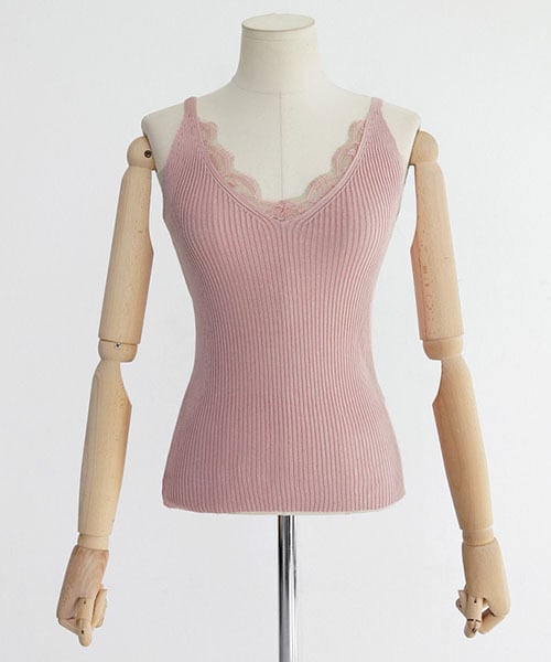 DHOLIC(ディーホリック)の「スカラップレースVネックタンクトップ(キャミソール・レディース・ホワイト/ブルー/イエロー/ブラック/ピンク・FREE)」の5枚目の写真