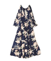 frunco | 花柄シャーリングロングワンピース(ワンピース)