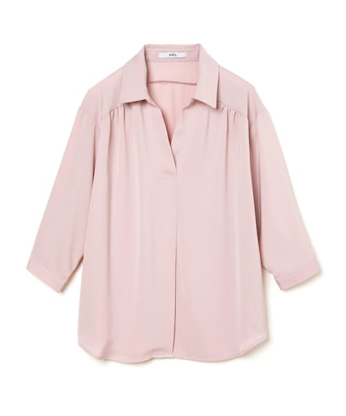 GRL（グレイル）の「ゆるスキッパーブラウス（シャツ/ブラウス・レディース・ブルー/ピンク/ベージュ/オフホワイト・F）」の4枚目の写真