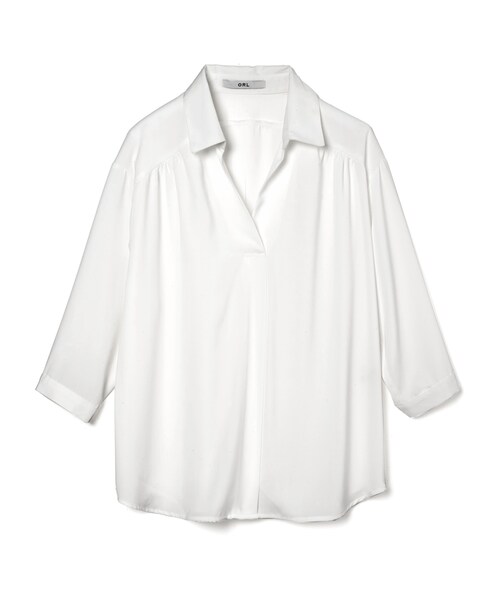 GRL（グレイル）の「ゆるスキッパーブラウス（シャツ/ブラウス・レディース・ブルー/ピンク/ベージュ/オフホワイト・F）」の2枚目の写真