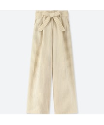 UNIQLO | ベルテッドリネンコットンワイドパンツ（ストライプ・丈長め73cm）+EC(その他パンツ)