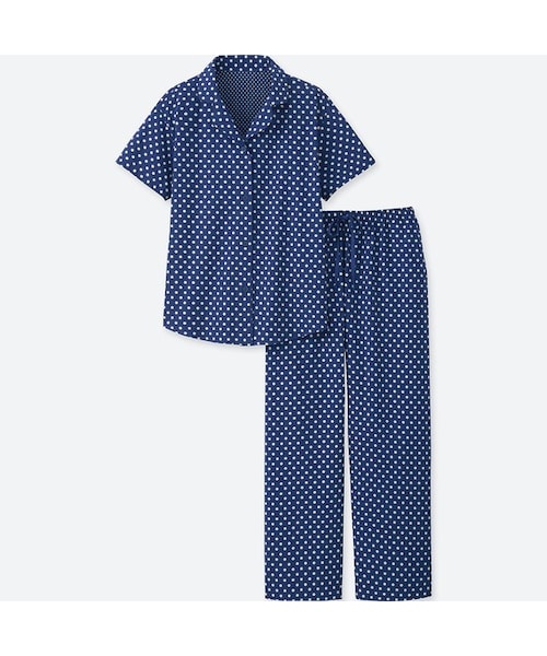 UNIQLO（ユニクロ）の「コットンストレッチパジャマ（ドット・半袖）（ルームウェア/パジャマ・レディース・LIGHT ORANGE 21/NAVY 69・S/M/L/XL）」の2枚目の写真
