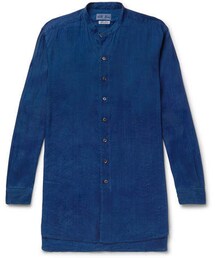 BLUE BLUE JAPAN | Blue Blue Japan Grandad-Collar Indigo-Dyed Linen-Blend Shirt(シャツ/ブラウス)