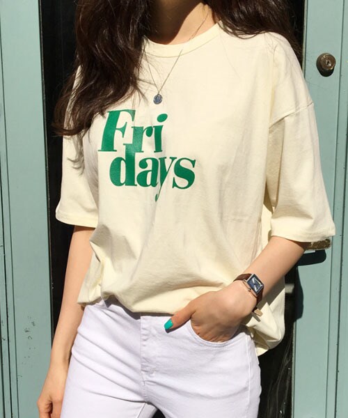 DHOLIC（ディーホリック）の「Fri daysハーフスリーブTシャツ（Tシャツ/カットソー・レディース・ホワイト/イエロー/ブラック/グリーン・FREE）」の4枚目の写真