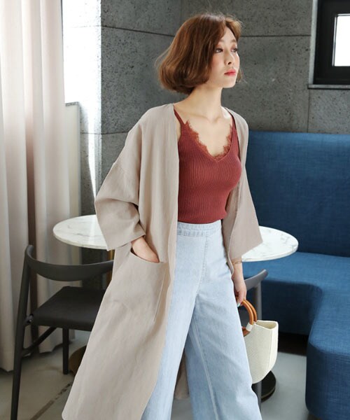 DHOLIC（ディーホリック）の「リネン混ツインポケットオープンジャケット（その他アウター・レディース・パープル/ベージュ/ホワイト/ピンク/グリーン/ブルー/ブラック・FREE）」の4枚目の写真