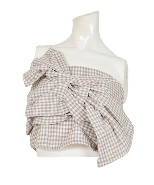 STYLEBLOCK（スタイルブロック）の「先染めギンガムチェックリボンビスチェ（シャツ/ブラウス・レディース・ベージュ/ネイビー/ブラック・M）」の2枚目の写真