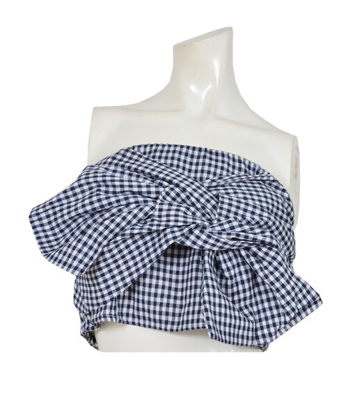 STYLEBLOCK（スタイルブロック）の「先染めギンガムチェックリボンビスチェ（シャツ/ブラウス・レディース・ベージュ/ネイビー/ブラック・M）」の3枚目の写真