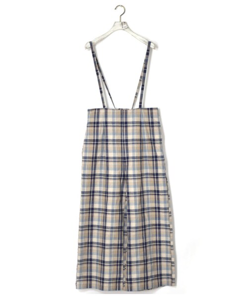 w closet(ダブルクローゼット)の「リネン混チェック柄肩ヒモ付きパンツ(パンツ・レディース・アイボリー/Dベージュ・FREE)」の1枚目の写真