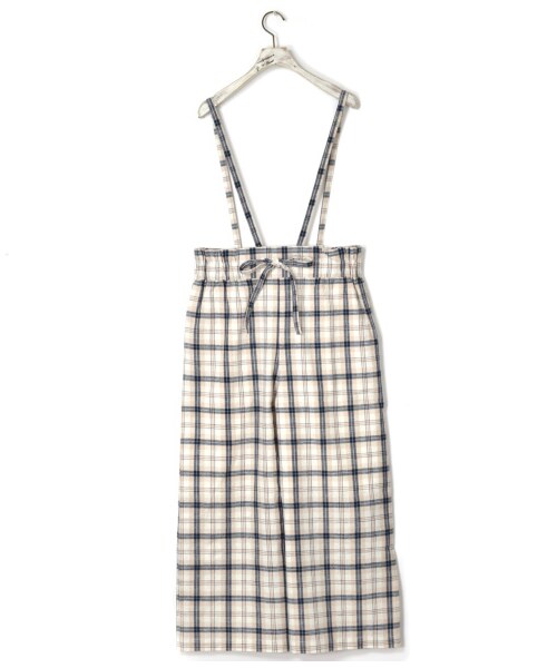 w closet(ダブルクローゼット)の「リネン混チェック柄肩ヒモ付きパンツ(パンツ・レディース・アイボリー/Dベージュ・FREE)」の5枚目の写真