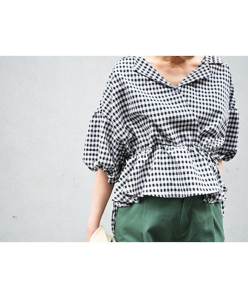 no brand（ノーブランド）の「ギンガムチェックぺプラムBL（シャツ/ブラウス・レディース・その他）」の2枚目の写真