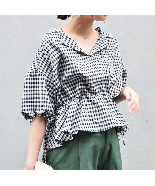 no brand（ノーブランド）の「ギンガムチェックぺプラムBL（シャツ/ブラウス・レディース・その他）」の10枚目の写真