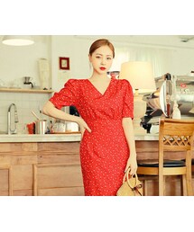 HOTPING | パフスリーブ小花柄Vネックワンピース(ワンピース)